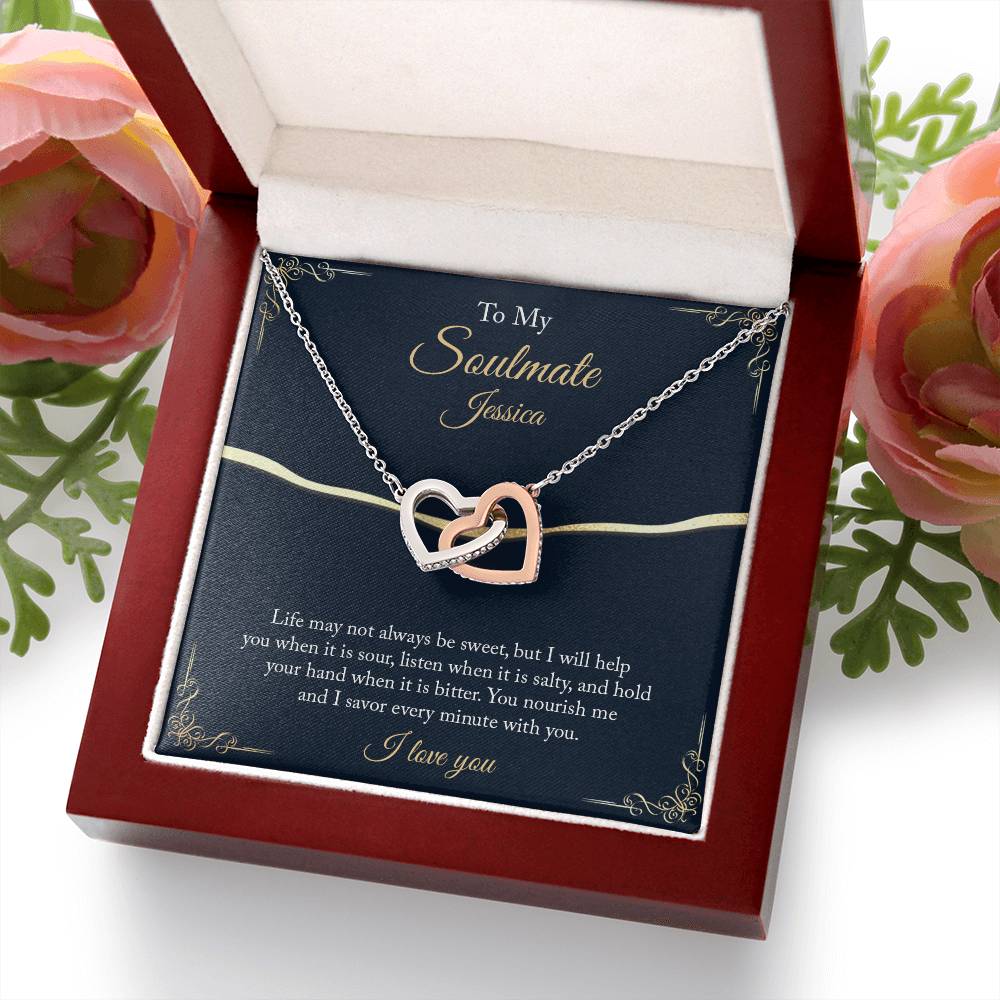 Personalize To My Soulmate Interlocking Hearts Necklace - Thoughtful Romantic  Soulmate  Anniversary Birthday Christmas Gift