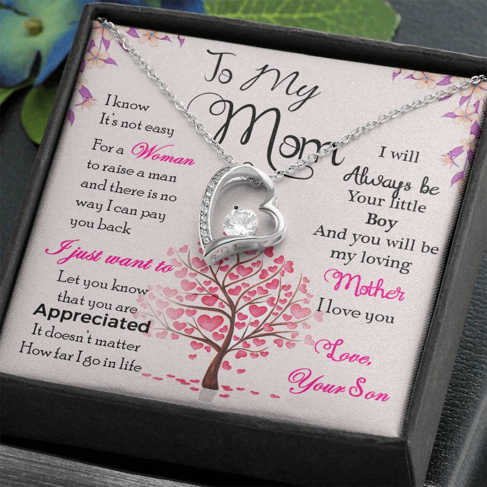 To My Mom, I Know Its Not Easy White Gold Forever Love Necklace
