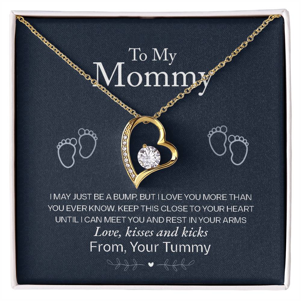 To My Mommy, Love From Your Tummy White Gold Forever Love Necklace