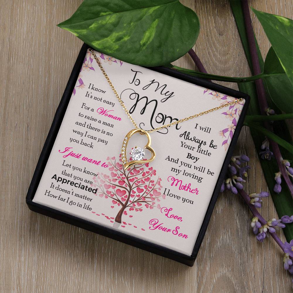 To My Mom, I Know Its Not Easy White Gold Forever Love Necklace