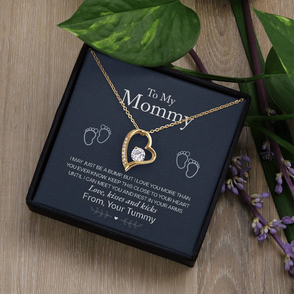 To My Mommy, Love From Your Tummy White Gold Forever Love Necklace