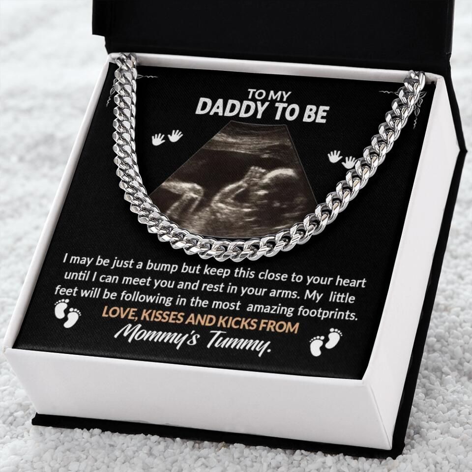 CardWelry Personalized Daddy To Be Necklace Gift Baby Bump Cuban Link Chain Customizer Stainless Steel w/Two Toned Box