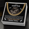 CardWelry Personalized Daddy To Be Necklace Gift Baby Bump Cuban Link Chain Customizer Gold Finish w/ Two Toned Box