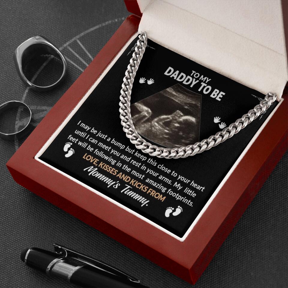 CardWelry Personalized Daddy To Be Necklace Gift Baby Bump Cuban Link Chain Customizer Stainless Steel w/ Luxury Box (W/LED)