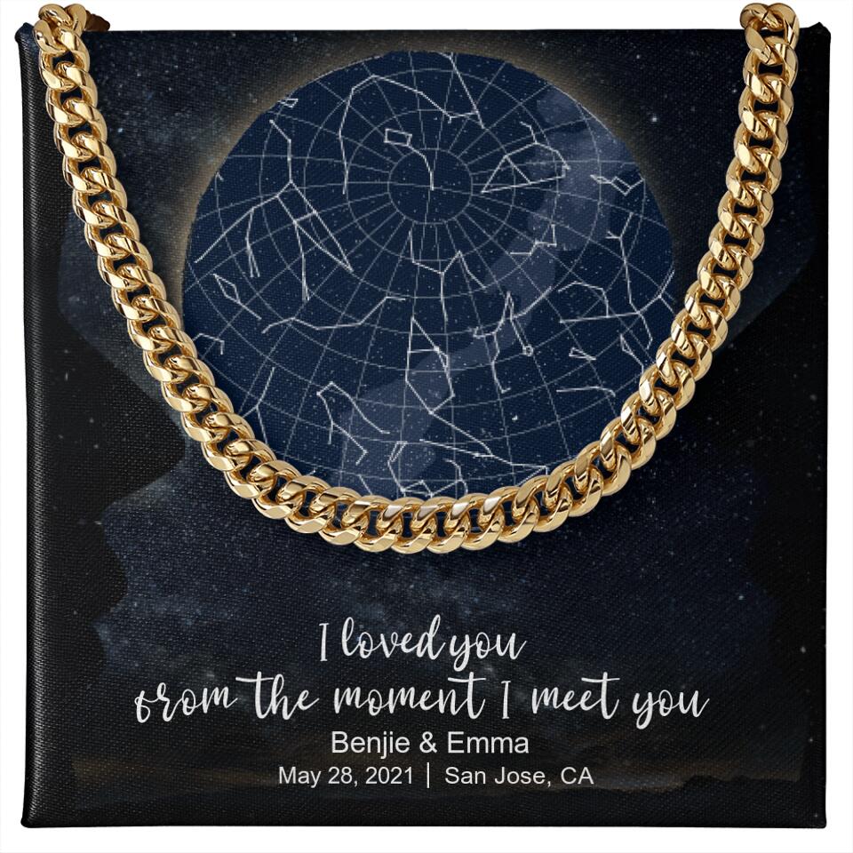 CardWelry Anniversary Gift for Him, Personalized Under This Moon When Our Forever Started, Star Map Cuban Link Necklace Customizer