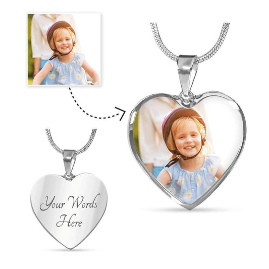 CardWelry Design by Moms Heart Shape Personalized Photo Luxury Adjustable Necklace Silver or Gold Finish Jewelry Luxury Necklace (Silver) Yes