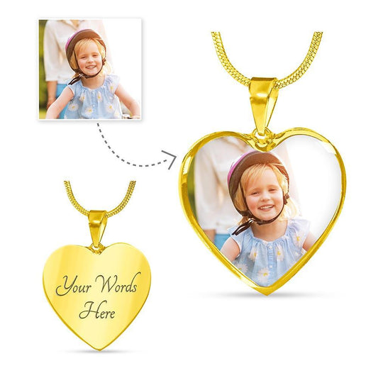 CardWelry Design by Moms Heart Shape Personalized Photo Luxury Adjustable Necklace Silver or Gold Finish Jewelry Luxury Necklace (Gold) Yes