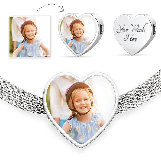 CardWelry Design by Moms Personalized Photo Heart Charm Luxury Bracelet Jewelry S/M Bracelet & Charm Yes