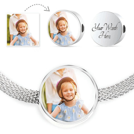 CardWelry Design by Moms Personalized Photo Luxury Steel Charm Bracelet Jewelry S/M Bracelet & Charm Yes