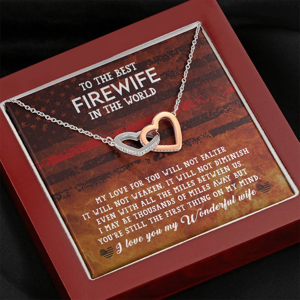 CardWelry Fire fighter Wife Gift, To The Best Firewife In the World Interlocking Heart Necklace, Meaningful Gift for Fire Wife, Fire Fighter Wife Birthday Gift, from Husband Jewelry Mahogany Style Luxury Box