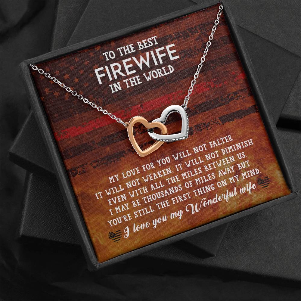 CardWelry Fire fighter Wife Gift, To The Best Firewife In the World Interlocking Heart Necklace, Meaningful Gift for Fire Wife, Fire Fighter Wife Birthday Gift, from Husband Jewelry