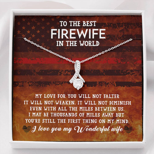 CardWelry Fire fighter Wife Gift, To The Best Firewife In the World Necklace Gift for Fire Wife, Fire Fighter Wife Birthday Gift, from Husband Jewelry Standard Box