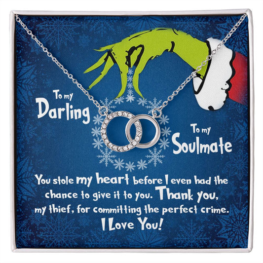 CardWelry Funny Grinch You Stole My Heart, To My Darling, To My Soulmate Christmas Card Necklace Gift Jewelry Two Tone Box