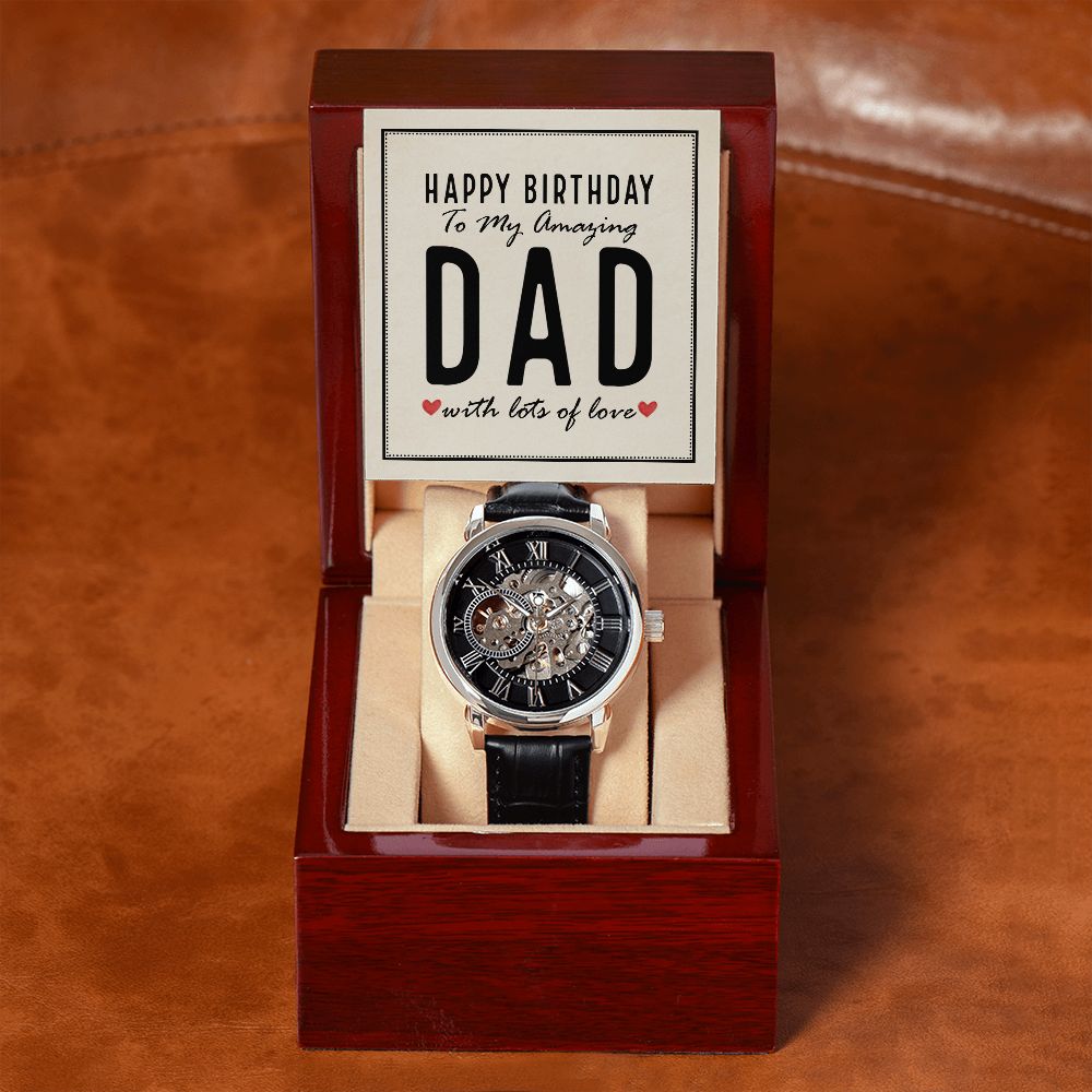 CardWelry Gift for Dad, Happy Birthday To My Amazing Open Work Watch Birthday Gifts for Dad Jewelry