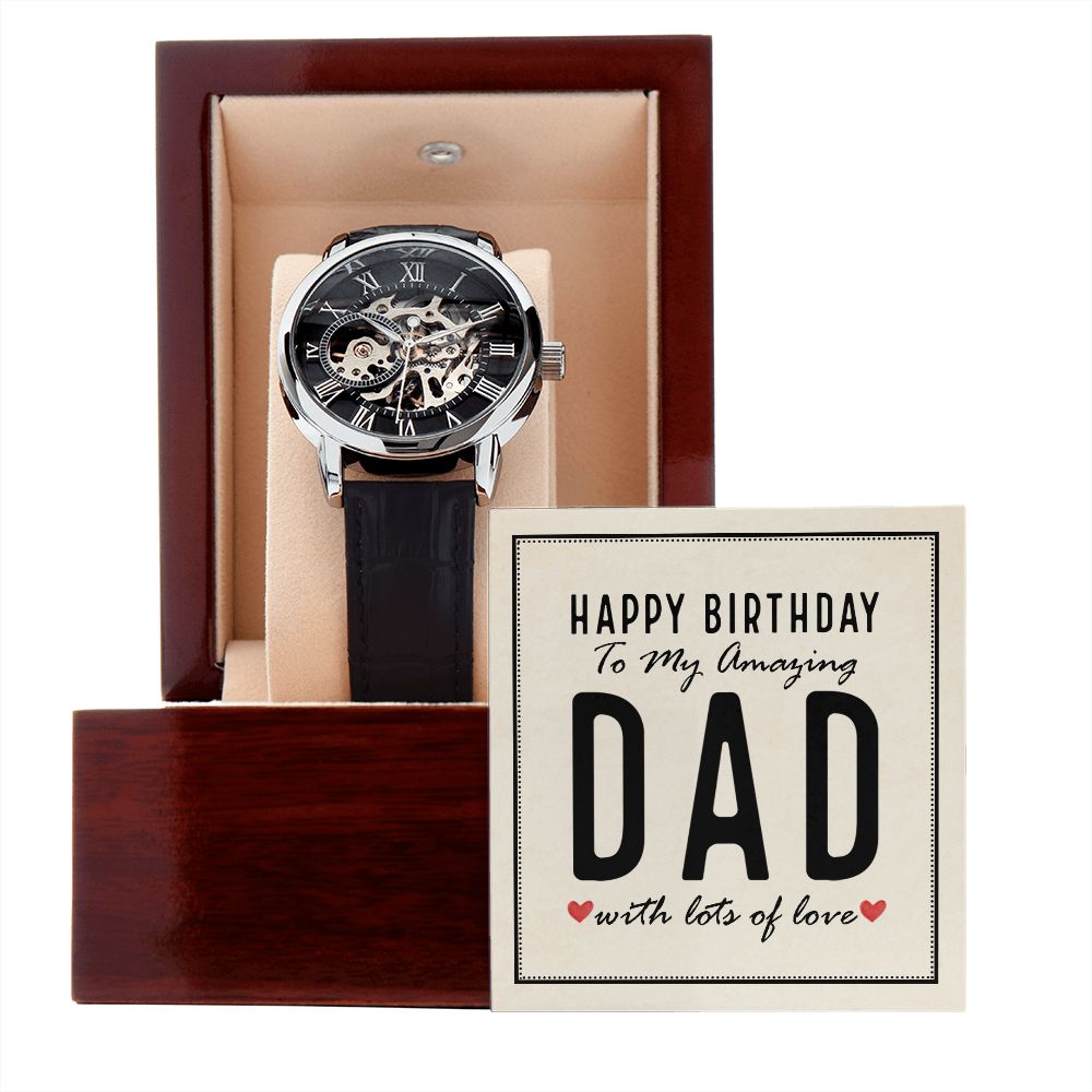 CardWelry Gift for Dad, Happy Birthday To My Amazing Open Work Watch Birthday Gifts for Dad Jewelry