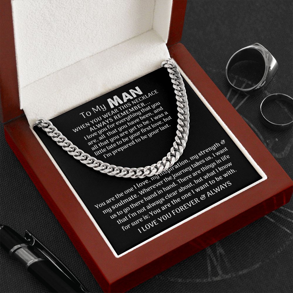 CardWelry Gift for Husband, Fiancé, Boyfriend, To My Man Cuban Chain Necklace for Him, Romantic Valentines Day Gift, Birthday Gifts for Him Jewelry Stainless Steel Luxury Box