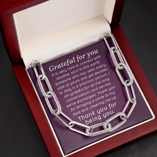 CardWelry Grateful for you, Thank you for Being you Forever Linked Necklace Jewelry 14K White Gold Finish