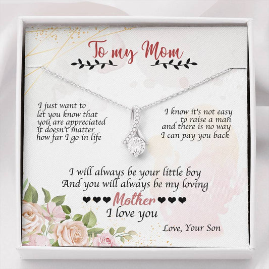 CardWelry Message Card Necklace, To my Mom - I will always be your little boy, I love you, Alluring Beauty Necklace Gift From Son Jewelry Standard Box
