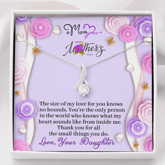 CardWelry Mom, Happy Mother's Day, The size of my Love for you knows no bounds - Alluring Beauty Necklace Gift Card Jewelry Standard Box