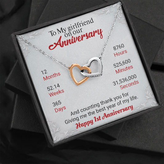 CardWelry Necklace To My Girlfriend on our Anniversary, Interlocked Heart Necklace 1 Year Anniversary Gift from Boyfriend Jewelry