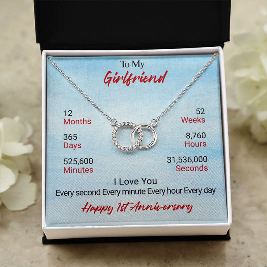 CardWelry One Year Anniversary Gift for Girlfriend, Happy 1st Anniversary Necklace Perfect Pair Necklace Two Tone Box