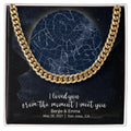 CardWelry Personalized Anniversary Gift for Him, Under this moon - When it all began, Star Map Cuban Link Necklace Customizer Gold Finish w/Two Toned Box