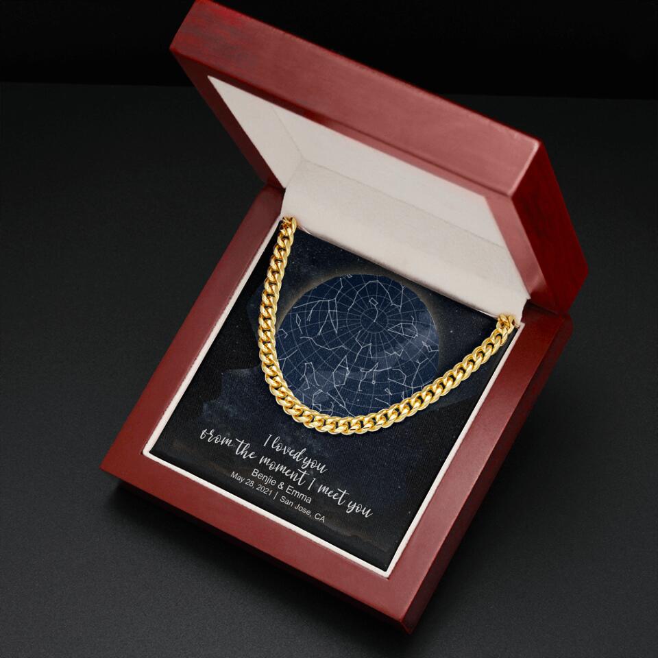 CardWelry Personalized Anniversary Gift for Him, Under this moon - When it all began, Star Map Cuban Link Necklace Customizer