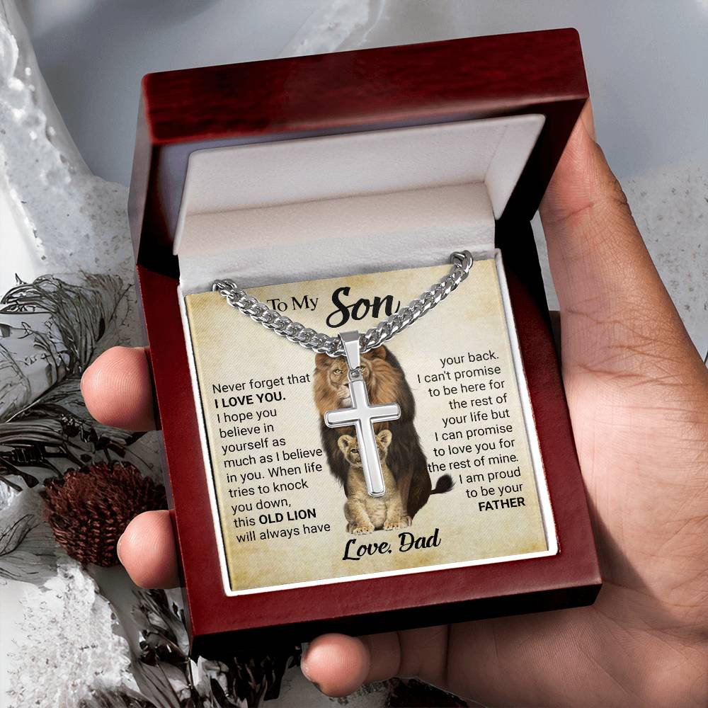 CARDWELRYJewelrySon Gift from Dad Personalized Card, To My Son Curb Cross Necklace Gift From Dad