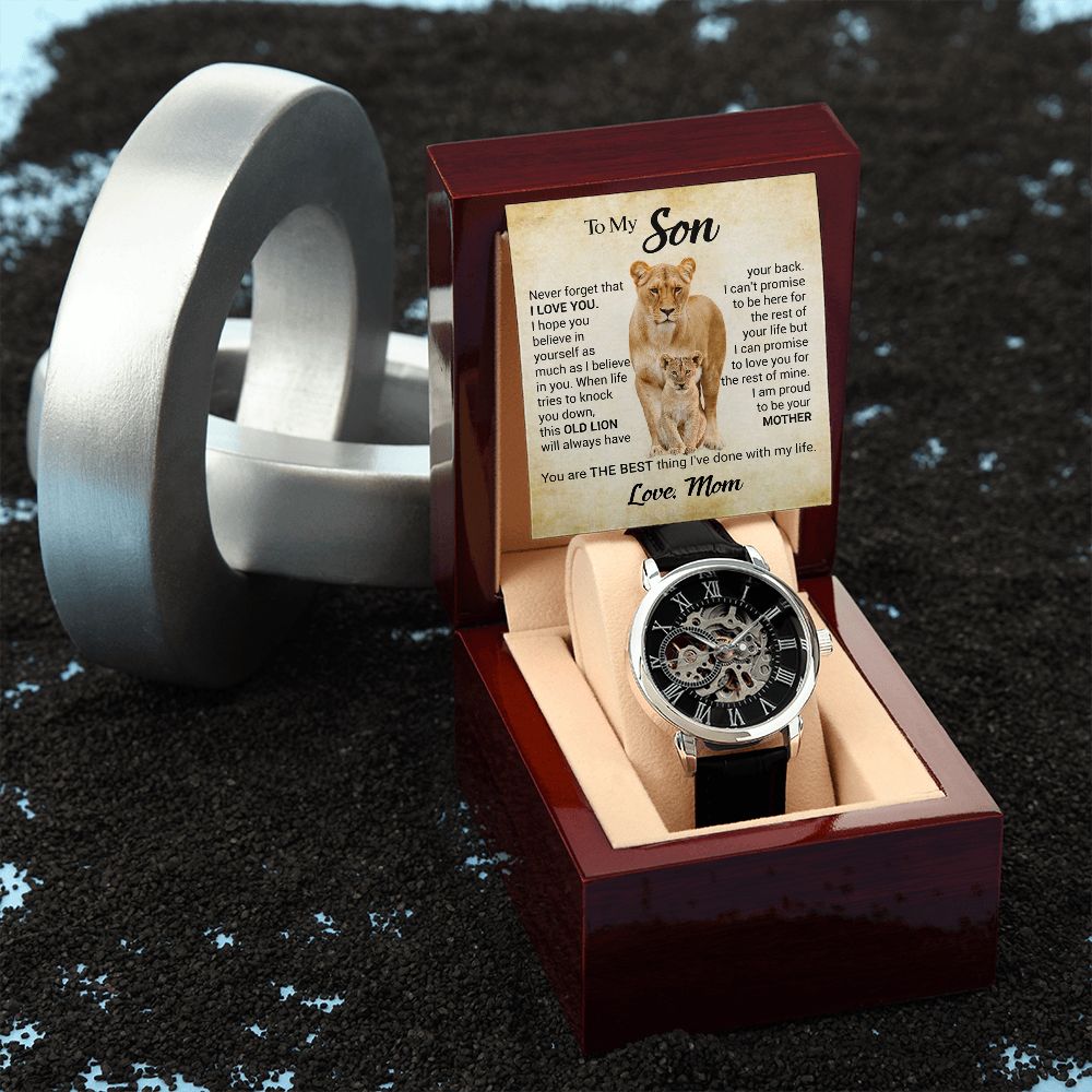 CardWelry Son Gift from Mom, Open Work Watch To My Son From Mom, Mother Son Gift Mom to Son Jewelry