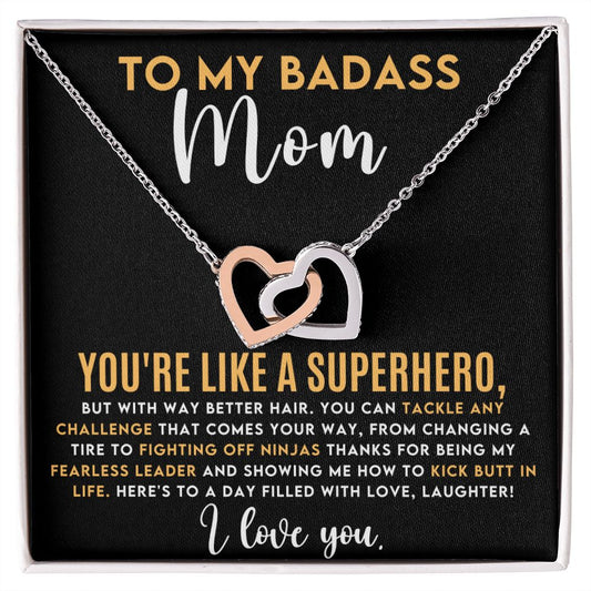 CARDWELRYJewelryTo My Badass Mom, You're Like A Superhero Inter Locking Heart CardWelry Gift