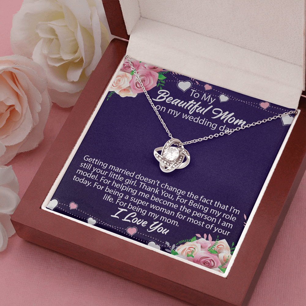 CardWelry To My Beautiful Mom on My Wedding Day Love Knot Necklace Gift From Bride to Mom Jewelry