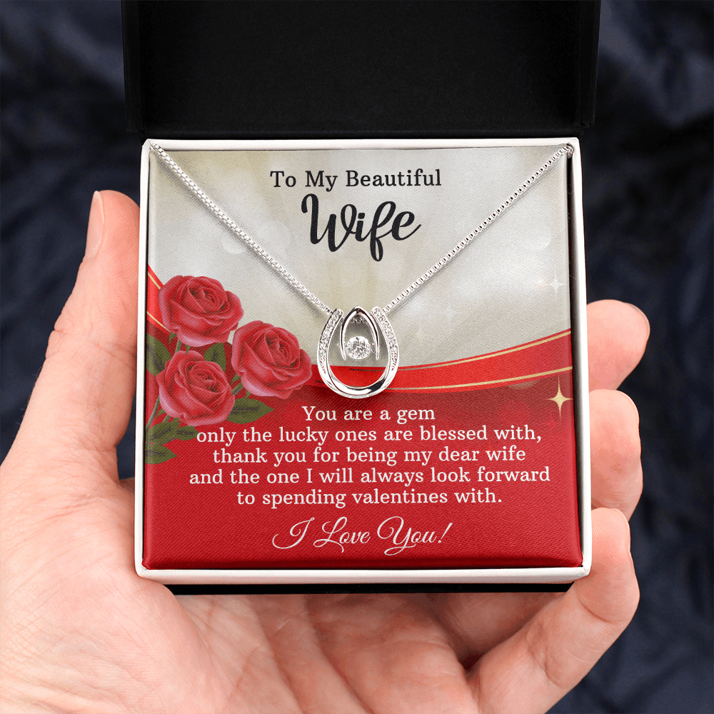 CardWelry To My Beautiful Wife, You are a gem only the lucky one are blessed with. Valentine Card Necklace Gift from Husband Jewelry