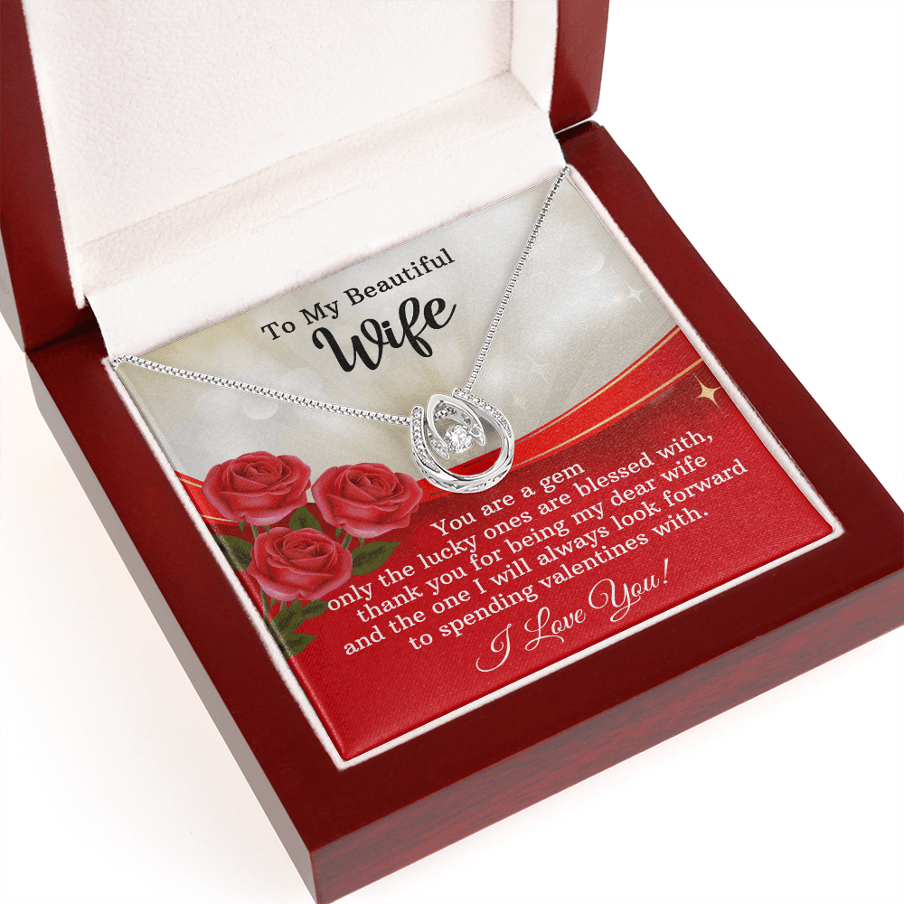 CardWelry To My Beautiful Wife, You are a gem only the lucky one are blessed with. Valentine Card Necklace Gift from Husband Jewelry Mahogany Style Luxury Box with LED