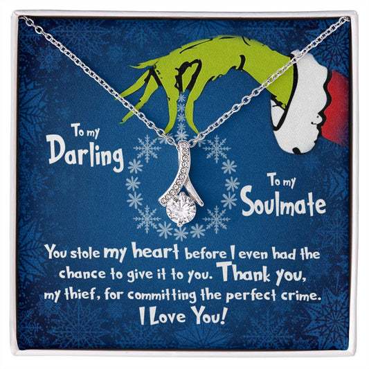 CardWelry To My Darling, To My Soulmate Funny Grinch Stole My Heart Christmas Card Necklace Gift Jewelry 14K White Gold Finish Standard Box