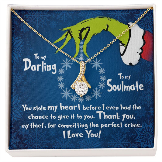 CardWelry To My Darling, To My Soulmate Funny Grinch Stole My Heart Christmas Card Necklace Gift Jewelry 18K Yellow Gold Finish Standard Box
