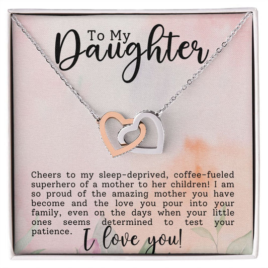CARDWELRYJewelryTo My Daughter, Coffee-Fuekled Super Hero Inter Locking Heart CardWelry Gift