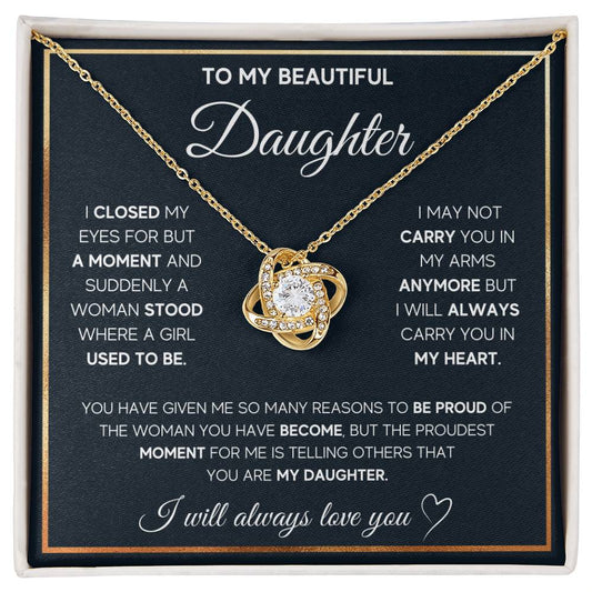 CARDWELRYJewelryTo My Daughter, I Will Always Carry You In My Heart Love Knot Necklace Gift