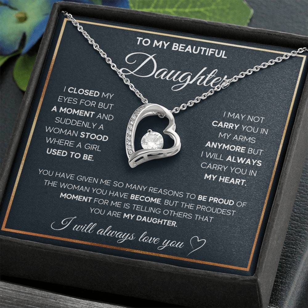 CARDWELRYJewelryTo My Daughter, I Will Always Carry You In My Heart White Gold Forever Love Necklace