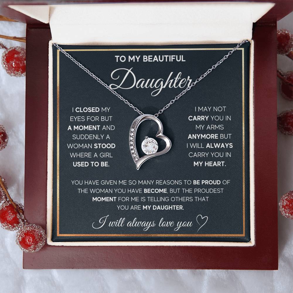 CARDWELRYJewelryTo My Daughter, I Will Always Carry You In My Heart White Gold Forever Love Necklace