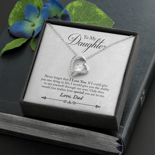 CardWelry To My Daughter Love Necklace Gift from Dad- Never forget that I Love You. Necklace for Daughter Gift from Dad Jewelry