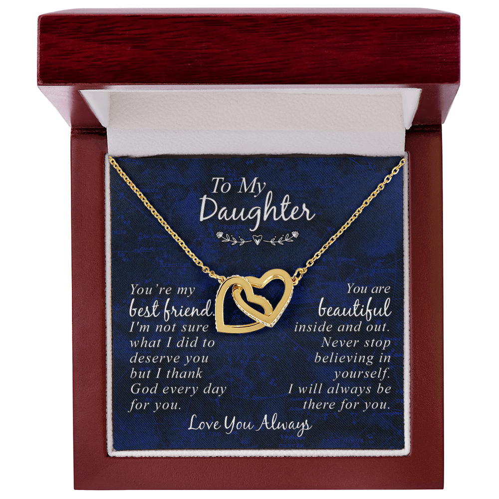 CardWelry To My Daughter You're my Best Friend You are Beautiful Interlocking Heart Necklace Jewelry 18K Yellow Gold Finish Luxury Box