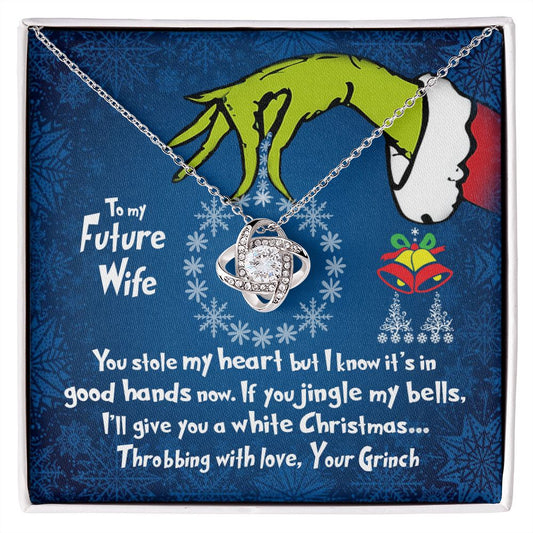 CardWelry To My Future Wife Necklace Gift Funny Grinch You Stole My Heart Christmas Card Gift for Fiancé Jewelry 14K White Gold Finish Standard Box