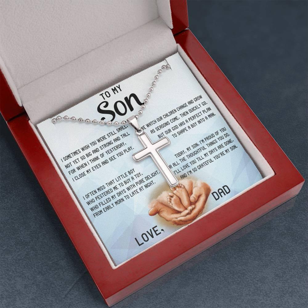 CardWelry To My Son from Dad Military Style Necklace, Son Gifts from Dad Jewelry Mahogany Style Luxury Box