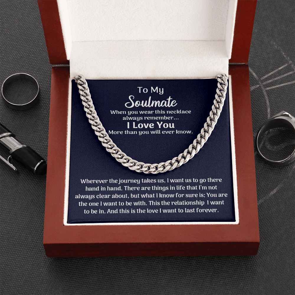 CardWelry To My Soulmate Cuban Chain Necklace for Him Jewelry Stainless Steel Cuban Link Chain Luxury Box