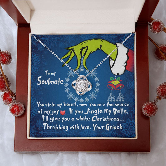 CardWelry To My Soulmate Gift You Stole My Heart Grinch Soulmate Christmas Card Necklace Jewelry 14K White Gold Finish Luxury Box