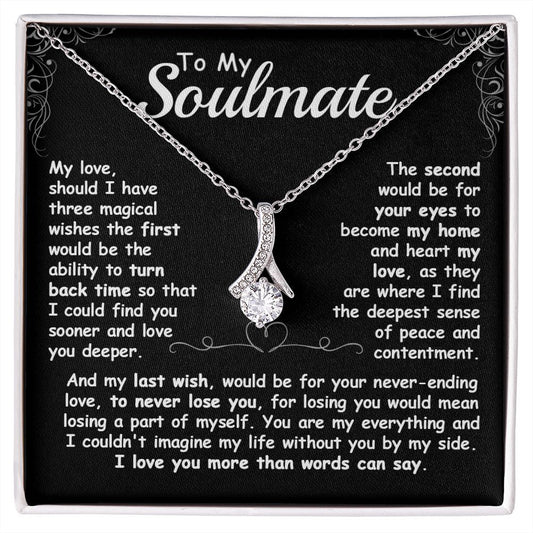 CardWelry To my Soulmate, Should I have three magical Wishes Alluring Beauty Necklace Gift for her Jewelry 14K White Gold Finish Standard Box