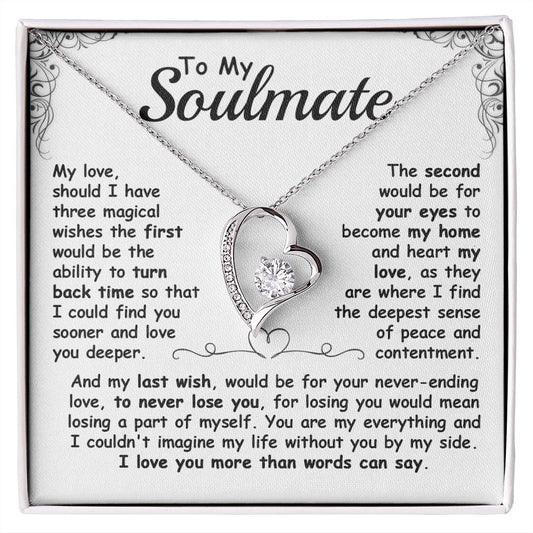 CardWelry To My Soulmate, Should I Have Three Magical Wishes Forever Love Necklace Gift for her Jewelry 14k White Gold Finish Standard Box