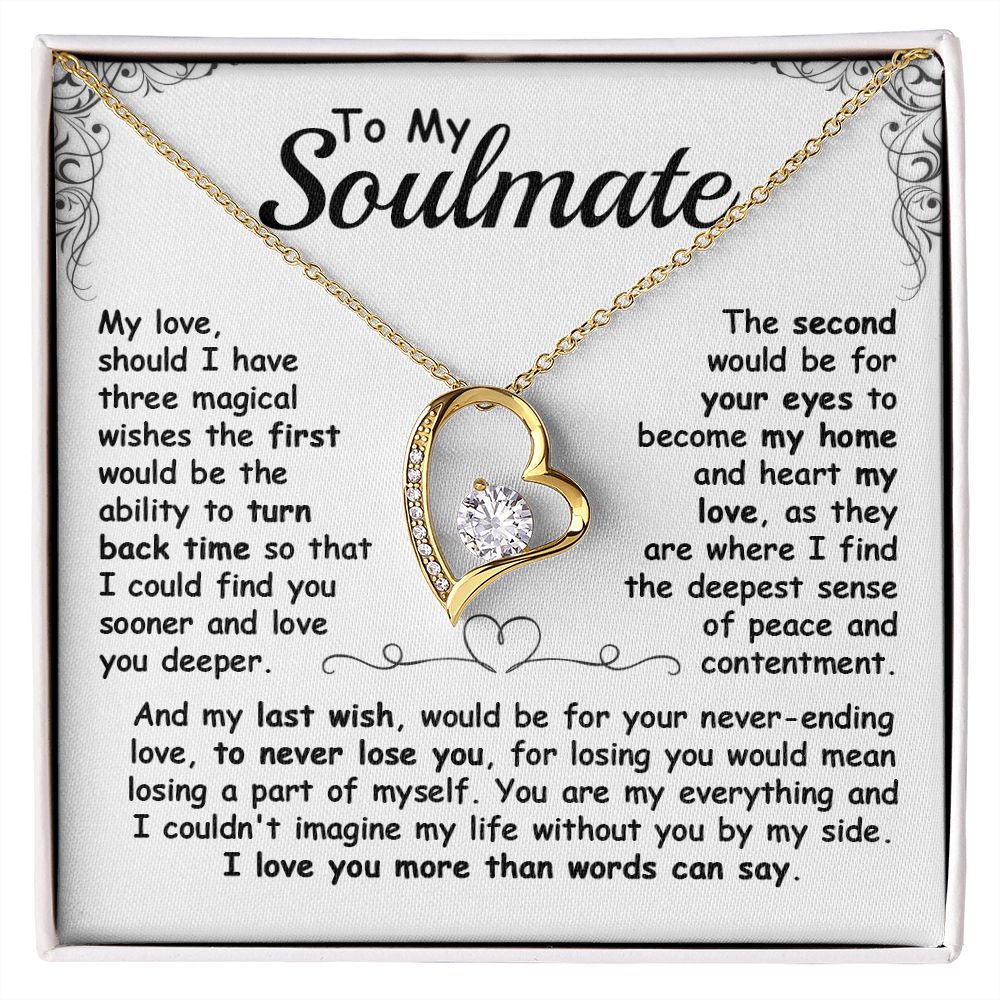 CardWelry To My Soulmate, Should I Have Three Magical Wishes Forever Love Necklace Gift for her Jewelry 18k Yellow Gold Finish Standard Box