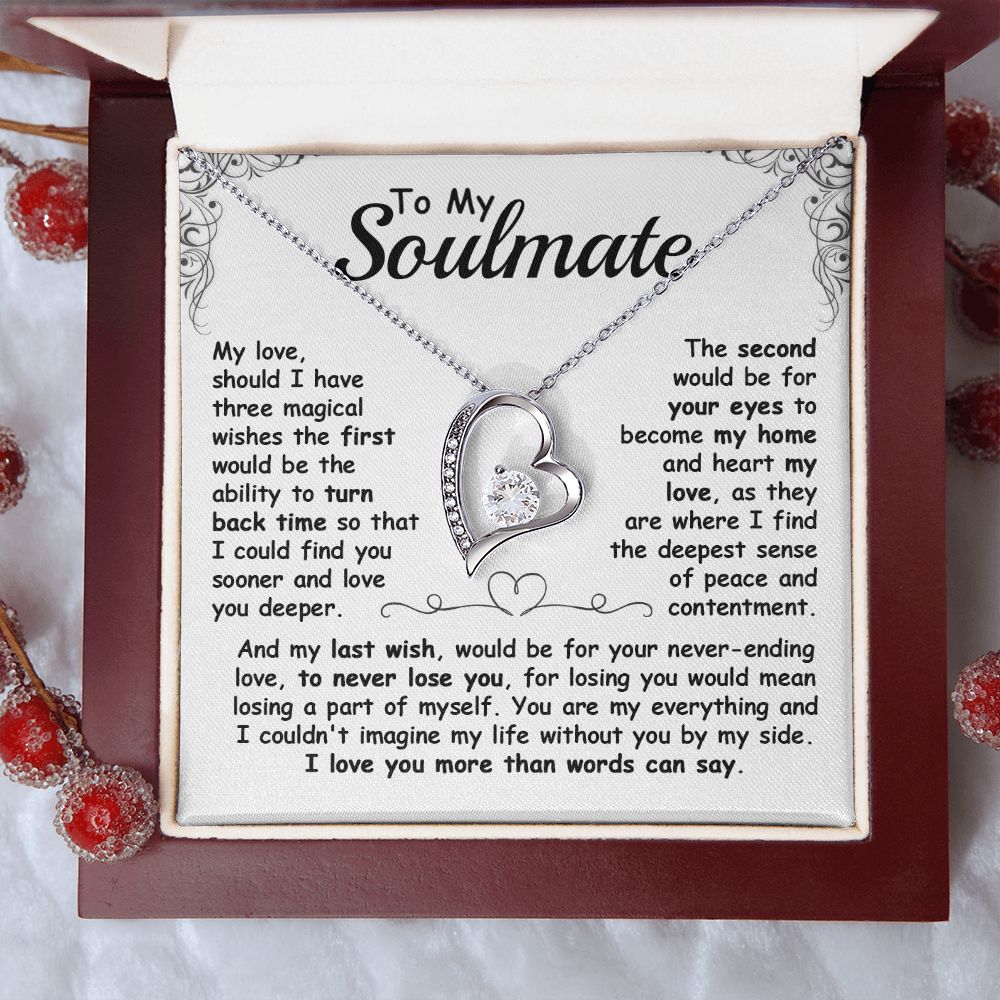 CardWelry To My Soulmate, Should I Have Three Magical Wishes Forever Love Necklace Gift for her Jewelry 14k White Gold Finish Luxury Box