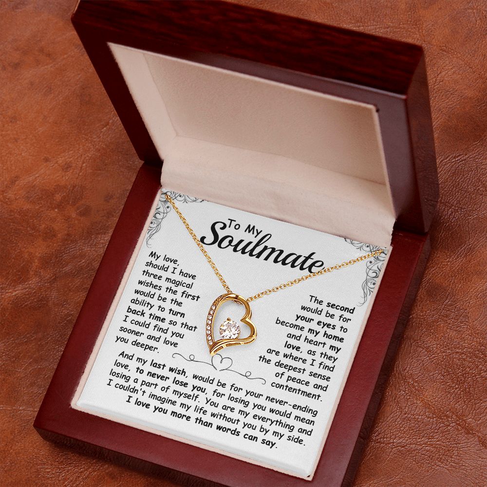 CardWelry To My Soulmate, Should I Have Three Magical Wishes Forever Love Necklace Gift for her Jewelry 18k Yellow Gold Finish Luxury Box